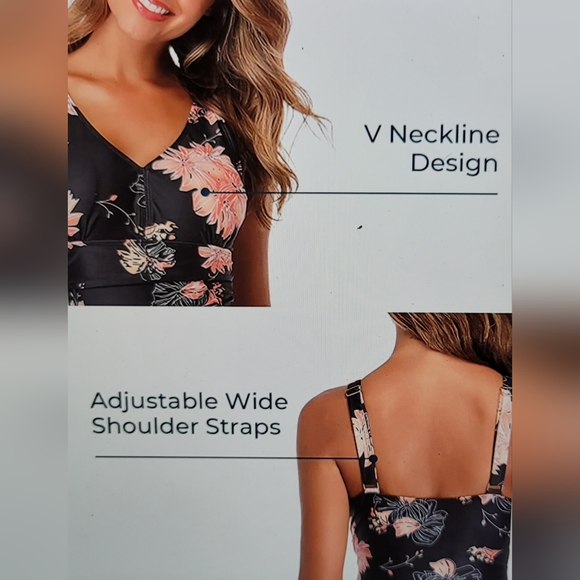 NWT Ruched Tummy Control Comfy Strap Boy Short Swim Dress Tankini Bathing Suit - Picture 4 of 14